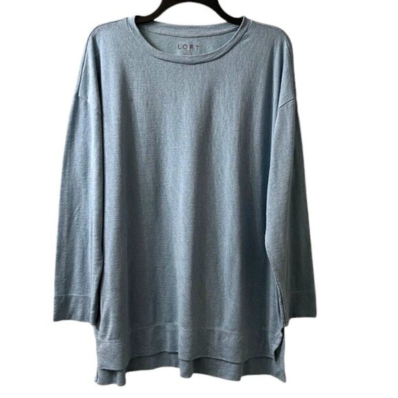 Loft Women's Plus Size 14 Cornflower Blue Fine Knit Crewneck Tee - Picture 1 of 8